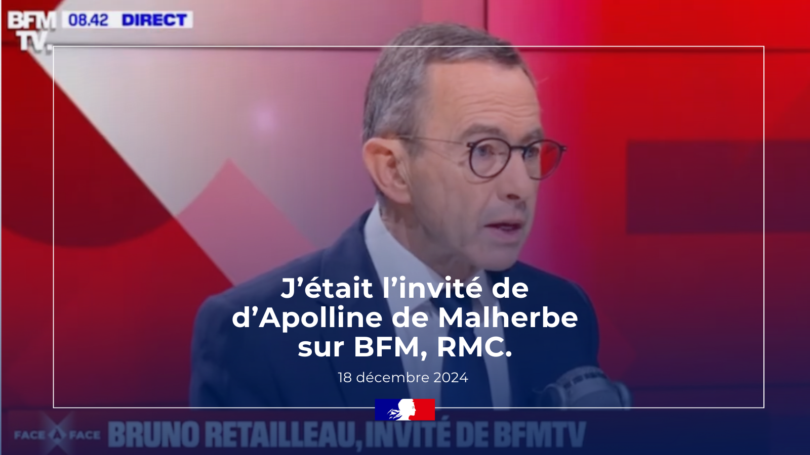 Le ministre de l’Intérieur, Bruno Retailleau, était l’invité d’Apolline de Malherbe sur BFM/RMC